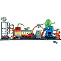 Hot Wheels City Ultimate Octo Car Wash Playset with Water Tanks & 1 Color Reveal Car that Transforms with Water, Gift for Kids 4 Years Old & Up GTT96, Multi colour