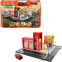Matchbox Action Drivers Fire Station Rescue Playset with 1:64 Scale Truck, Light & Sound Effects, Moving Parts, Pretend Fire that Kids Extinguish, 3 Years Old & Up HBD76, Multicolour, Match Box