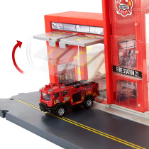 Matchbox Action Drivers Fire Station Rescue Playset with 1:64 Scale Truck, Light & Sound Effects, Moving Parts, Pretend Fire that Kids Extinguish, 3 Years Old & Up HBD76, Multicolour, Match Box
