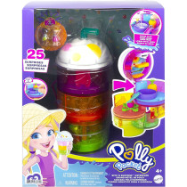 Polly Pocket Spin 'n Surprise Compact Playset, Tropical Smoothie Shape, Waterpark Theme, 3 Floors, 25 Surprise Accessories Including Polly & Shani Dolls, Great Gift for Ages 4 Years Old & Up