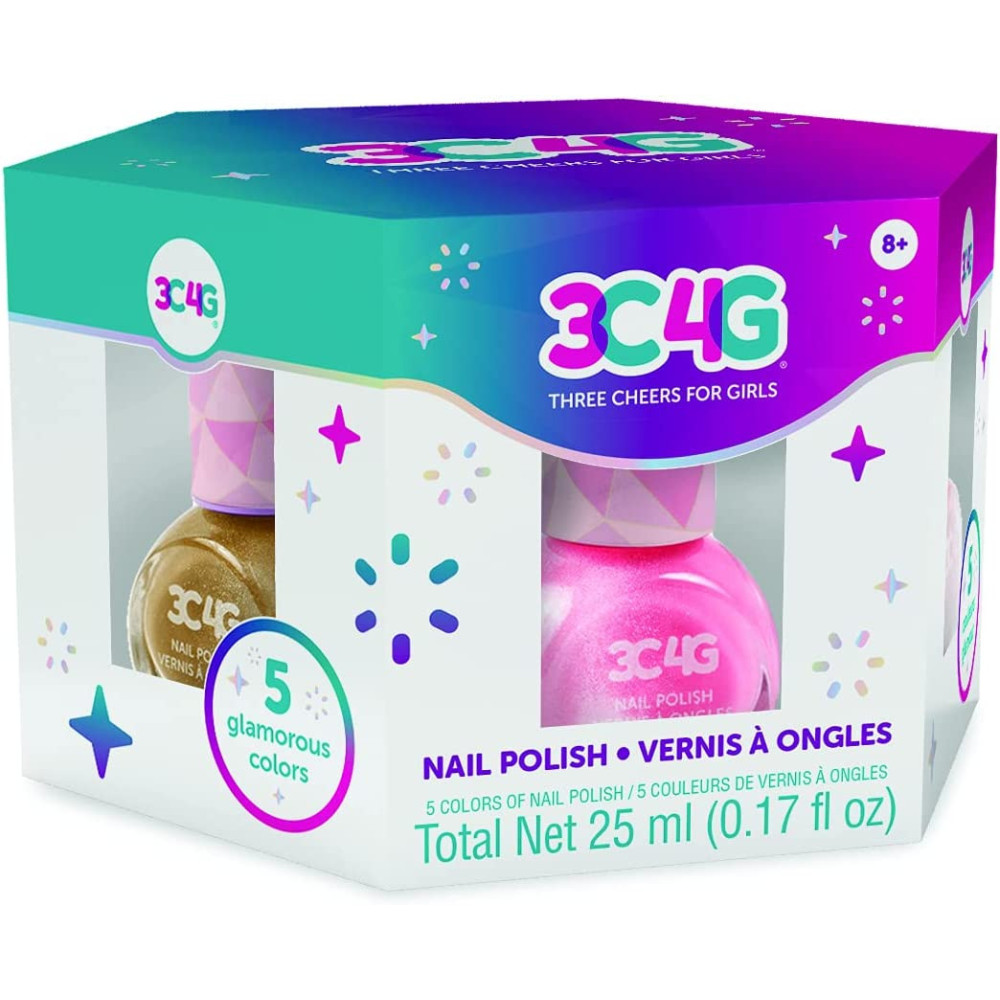 3C4G Three Cheers for Girls Pink & Gold Hexagon nail polish Pack of 5