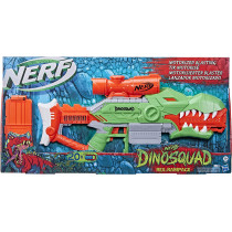 Nerf Dinosquad Rex Rampage Motorized Dart Blaster, 10 Dart Clip, 20 Official Nerf Darts, 10 Dart Storage T Rex Dinosaur Design, Multicolour, F0807F03