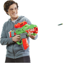 Nerf Dinosquad Rex Rampage Motorized Dart Blaster, 10 Dart Clip, 20 Official Nerf Darts, 10 Dart Storage T Rex Dinosaur Design, Multicolour, F0807F03
