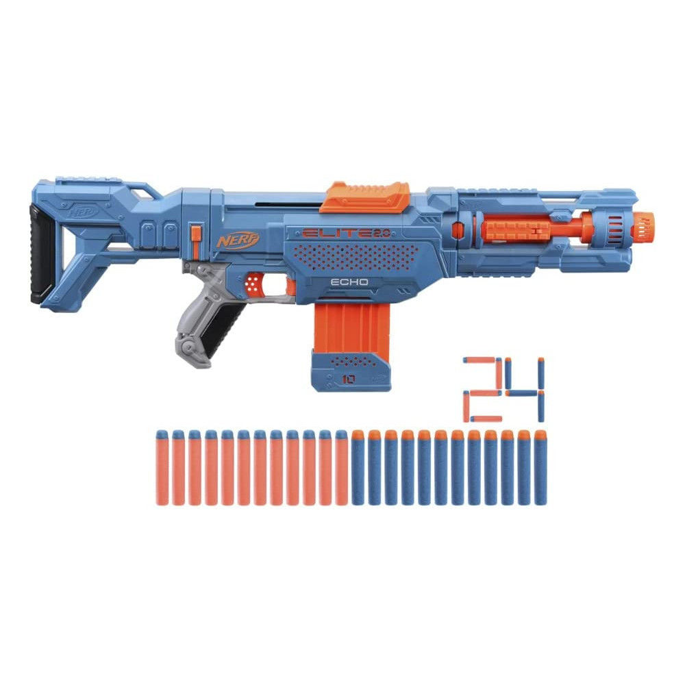 Nerf Elite 2.0 Echo Cs 10 Blaster 24 Official Nerf Darts, 10 Dart Clip, Removable Stock And Barrel Extension, 4 Tactical Rails, Multicolor, 6.67 X 68.58 X 31.75 Cm