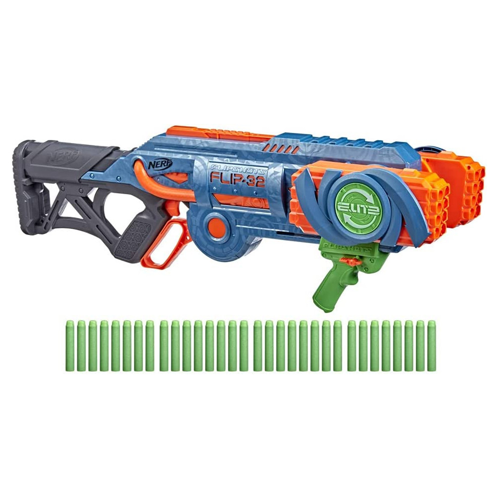 Nerf Elite 2.0 Flipshots Flip 32 Blaster With 32 Dart Barrels That Flip To Double Your Firepower, 32 Dart Capacity, 32 Nerf Elite Darts, Multicolour, F2553Eu4