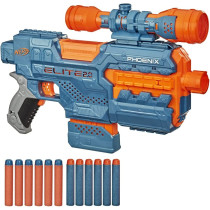 Nerf Elite 2.0 Phoenix Cs 6 Motorized Blaster, 12 Official Nerf Darts, 6 Dart Clip, Scope, Tactical Rails, Barrel And Stock Attachment Points