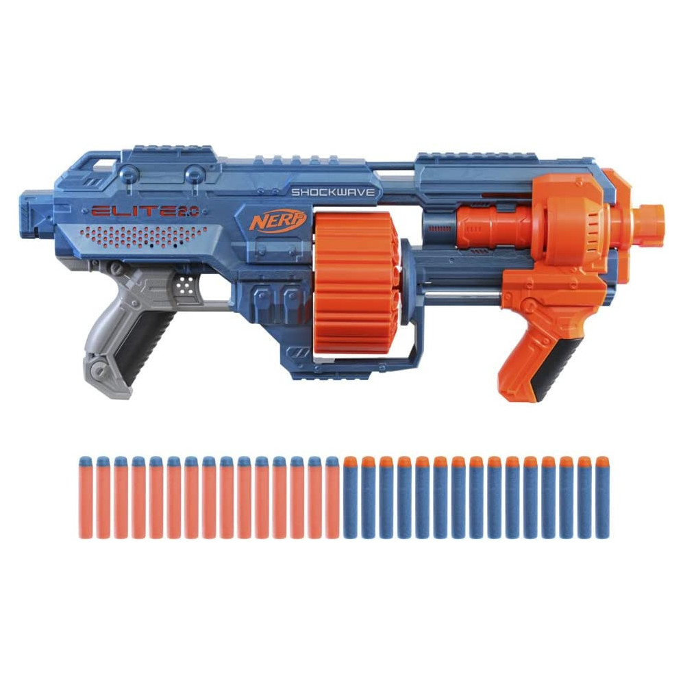Nerf Elite 2.0 Shockwave Rd 15 Blaster, 30 Nerf Darts, 15 Dart Rotating Drum, Pump Action Slam Fire, Built In Customizing Capabilities
