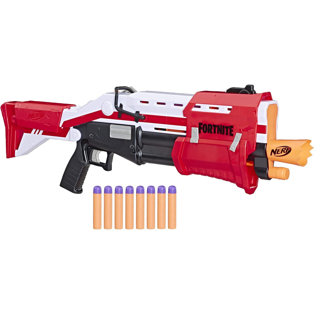 Nerf Fortnite Ts Blaster Pump Action Dart Blaster, 8 Official Nerf Mega Fortnite Darts, Dart Storage Stock For Youth, Teens, Adults