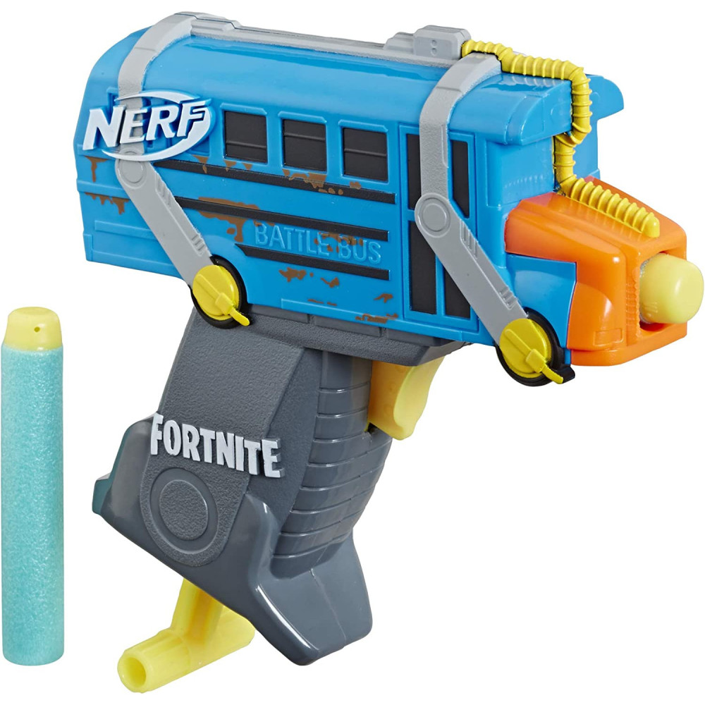 Nerf Microshots Fortnite Micro Battle Bus Mini Dart Firing Blaster And 2 Official Nerf Elite Darts For Youth, Teens, Adults