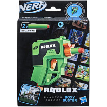 Nerf Roblox Phantom Forces: Boxy Buster Dart Blaster, Pull Down Priming Handle, 2 Nerf Elite Darts, Code To Unlock In Game Virtual Item
