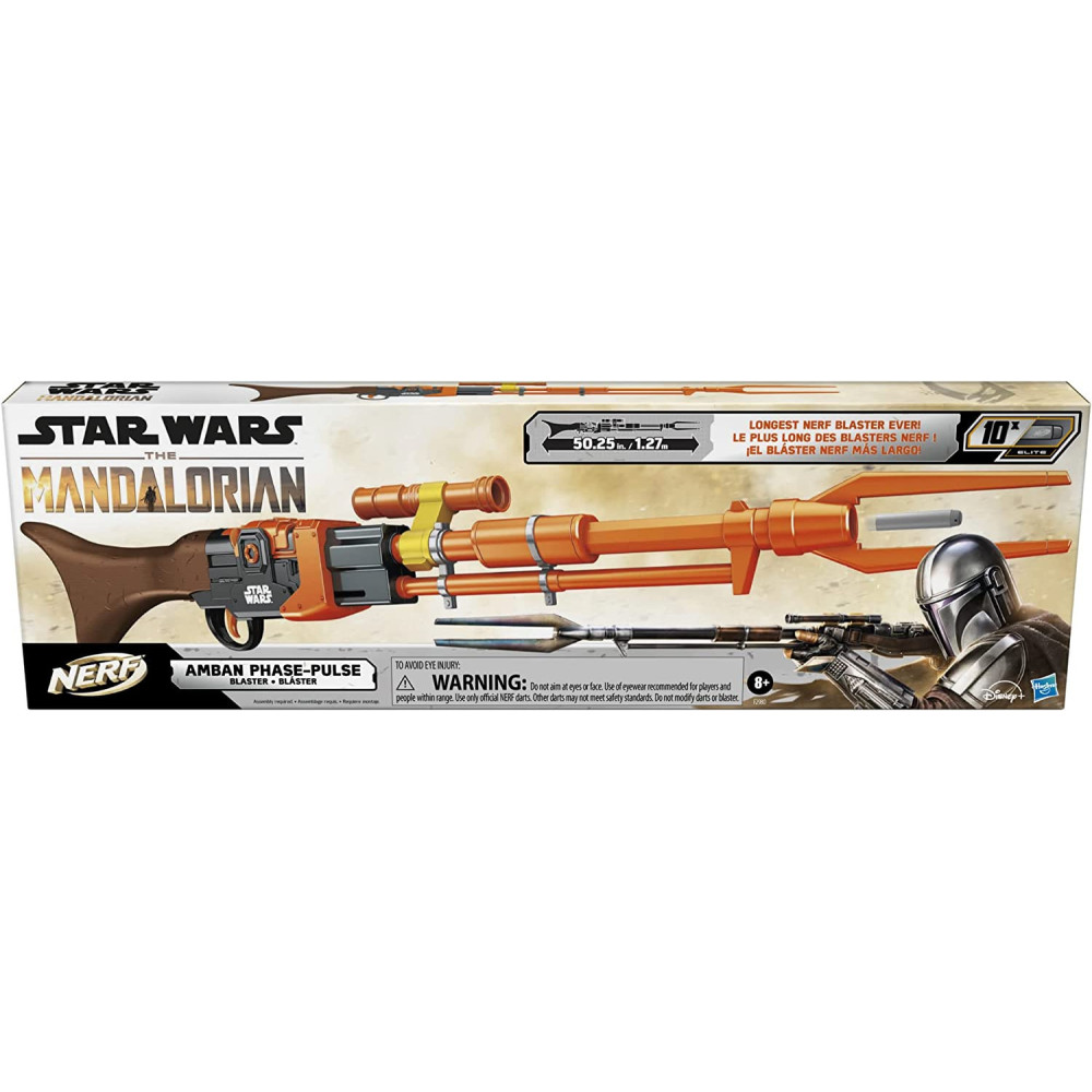Nerf Star Wars Amban Phase Pulse Blaster, The Mandalorian, Scope, 10 Official Nerf Elite Darts, Breech Load, 50.25 Inches Long