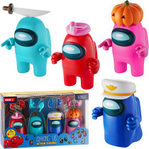P.M.I. Among Us Action Figures | All Four 4.5 Inch Tall Collectibles | Among Us Toys And Playable Mini Toys | Red, Pink, And Cyan Crewmates And Blue Ghost With 8 Hats And Hands | Kids' Toys