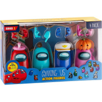 P.M.I. Among Us Action Figures | All Four 4.5 Inch Tall Collectibles | Among Us Toys And Playable Mini Toys | Red, Pink, And Cyan Crewmates And Blue Ghost With 8 Hats And Hands | Kids' Toys