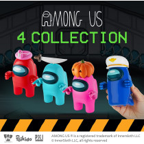 P.M.I. Among Us Action Figures | All Four 4.5 Inch Tall Collectibles | Among Us Toys And Playable Mini Toys | Red, Pink, And Cyan Crewmates And Blue Ghost With 8 Hats And Hands | Kids' Toys