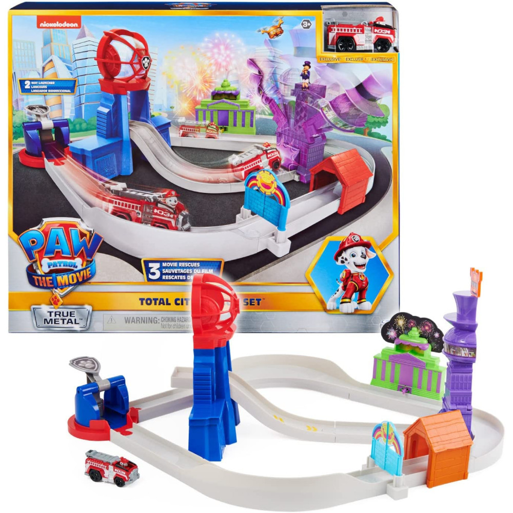 Paw Patrol, True Metal Total City Rescue Movie Track Set With Exclusive Marshall Vehicle, 1:55 Scale, Kids' Toys For Ages 3 And Up Multicolor 6061056-6063599