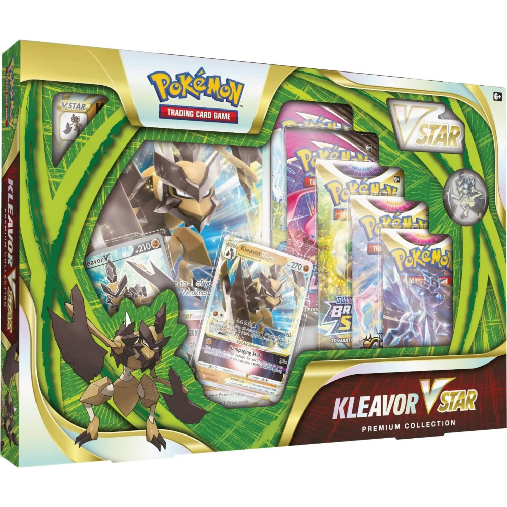 Pokemon Tcg: Kleavor Vstar Premium Collection (2 Etched Foil Promo Cards, 1 Foil Oversize Card & 5 Booster Packs)