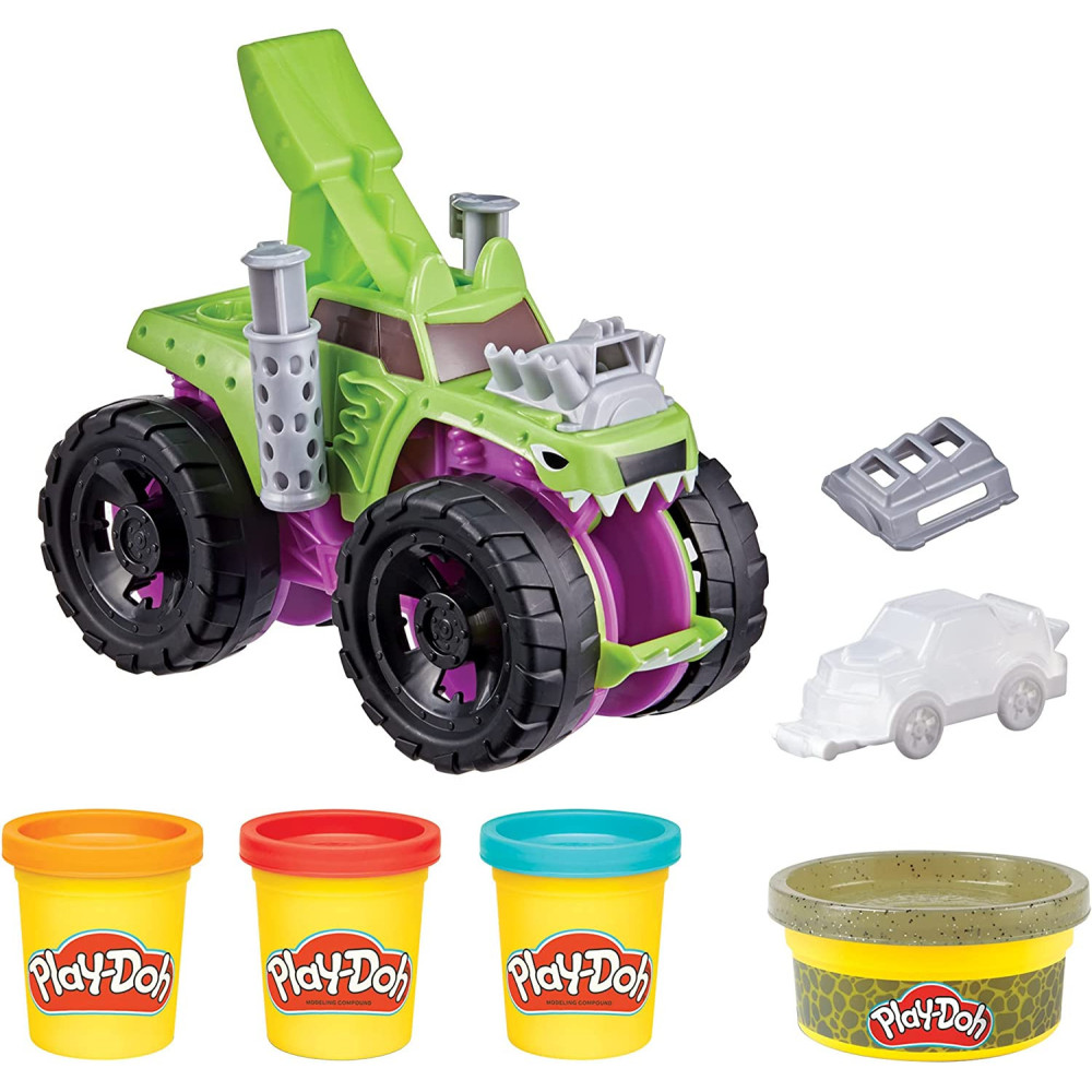 Play Doh Wheels Chompin' Monster Truck Toy For Kids 3 Years And Up With Car Accessory And 4 Non Toxic Colors Including Terrain Color, Multicolour, F1322