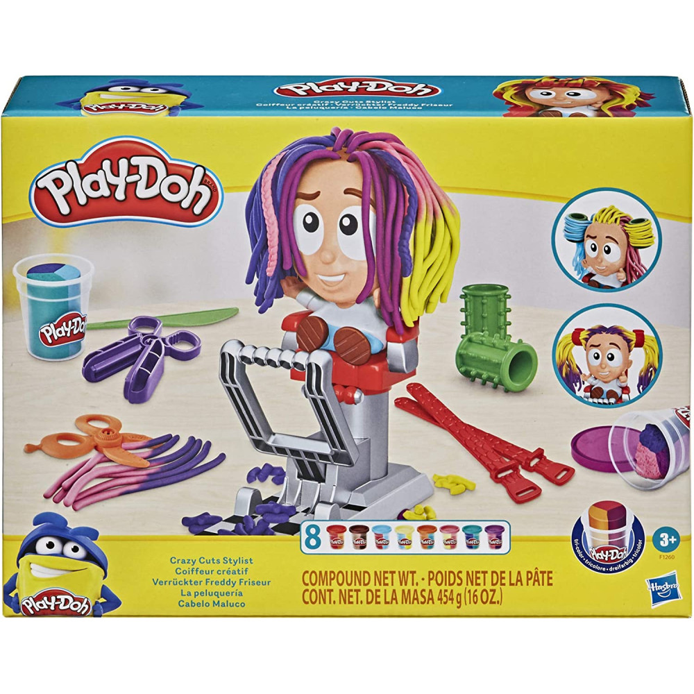 Play-Doh Crazy Cuts Stylist Hair Salon Pretend Play Toy For Kids 3 Years And Up With 8 Tri-Color Play-Doh Cans, 2 Ounces Each, Non-Toxic