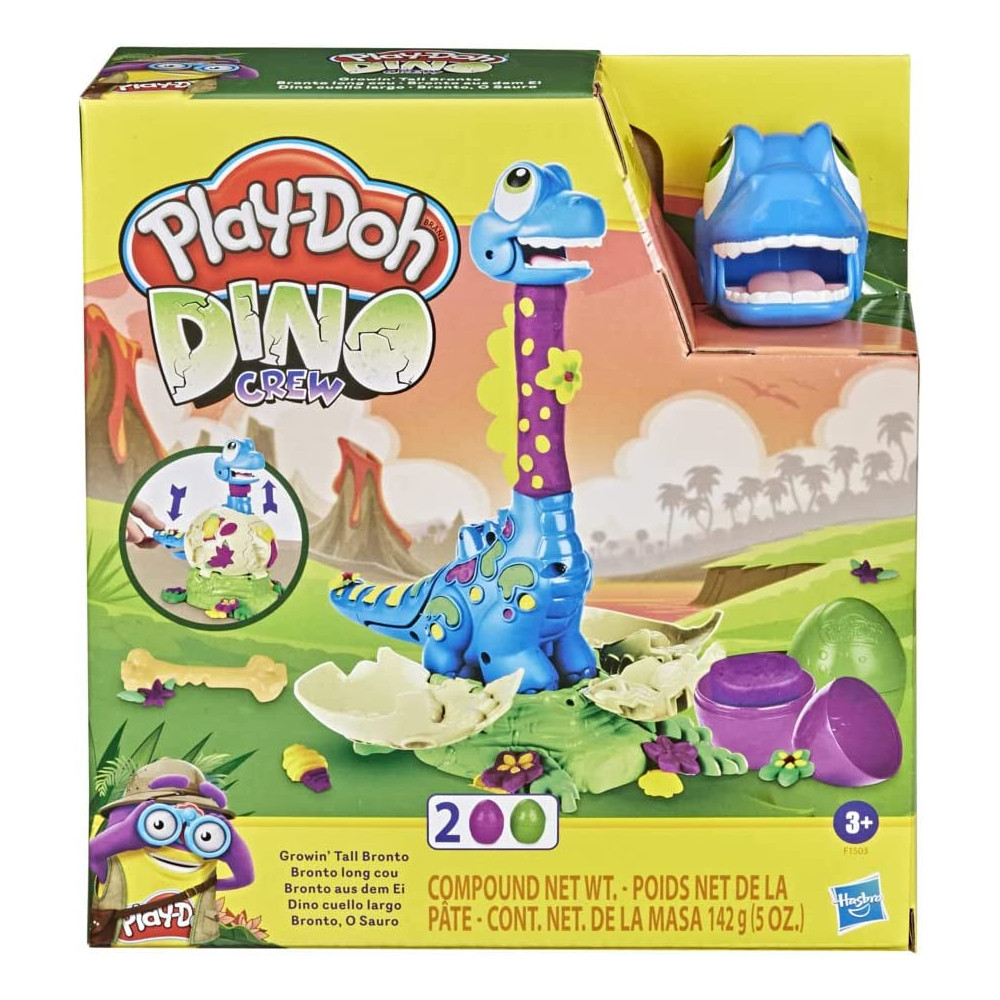 Play-Doh Dino Crew Growin' Tall Bronto Toy Dinosaur For Kids 3 Years And Up With 2 Play-Doh Eggs, 2.5 Ounces Each, Non-Toxic