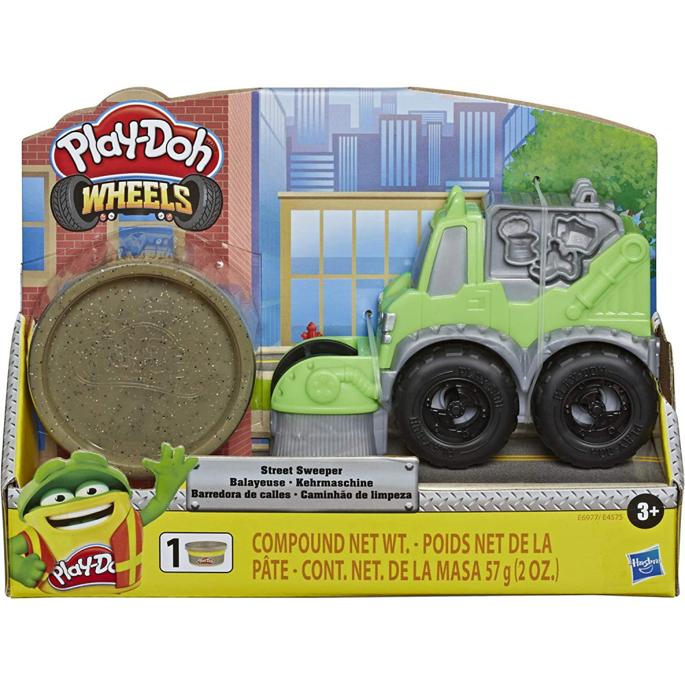 Play-Doh Wheels Mini Street Sweeper Toy Truck With 1 Can Of Non-Toxic Play-Doh Stone-Colored Buildin' Compound