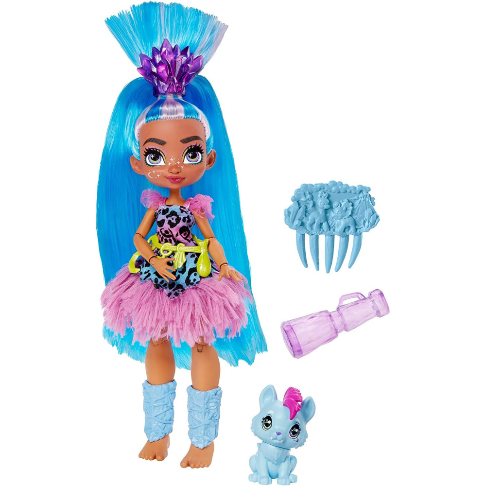 Cave Club Tella Doll (8 - 10-inch) Prehistoric Fashion Doll with Dinosaur Pet GNL86
