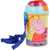 Stor Pop Up Plastic Peppa Pig Theme Water Bottle 450ml, Multicolour