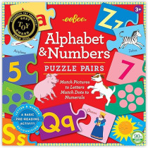 Eeboo Alphabet And Numbers Puzzle Pairs, Match Pictures to Letters Game, For Kids Age 3 Years And Above