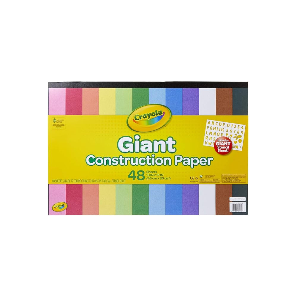 Crayola Giant Construction Paper With 48 Colour Sheets And Stencil, Multicolour