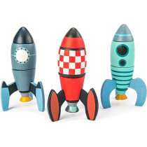 Tender Leaf Toys 18 Pc Wooden Construction Set Builds 3 Rocket Ships, Made With Premium Materials And Craftsmanship, For Kids Age 36 Months And Above
