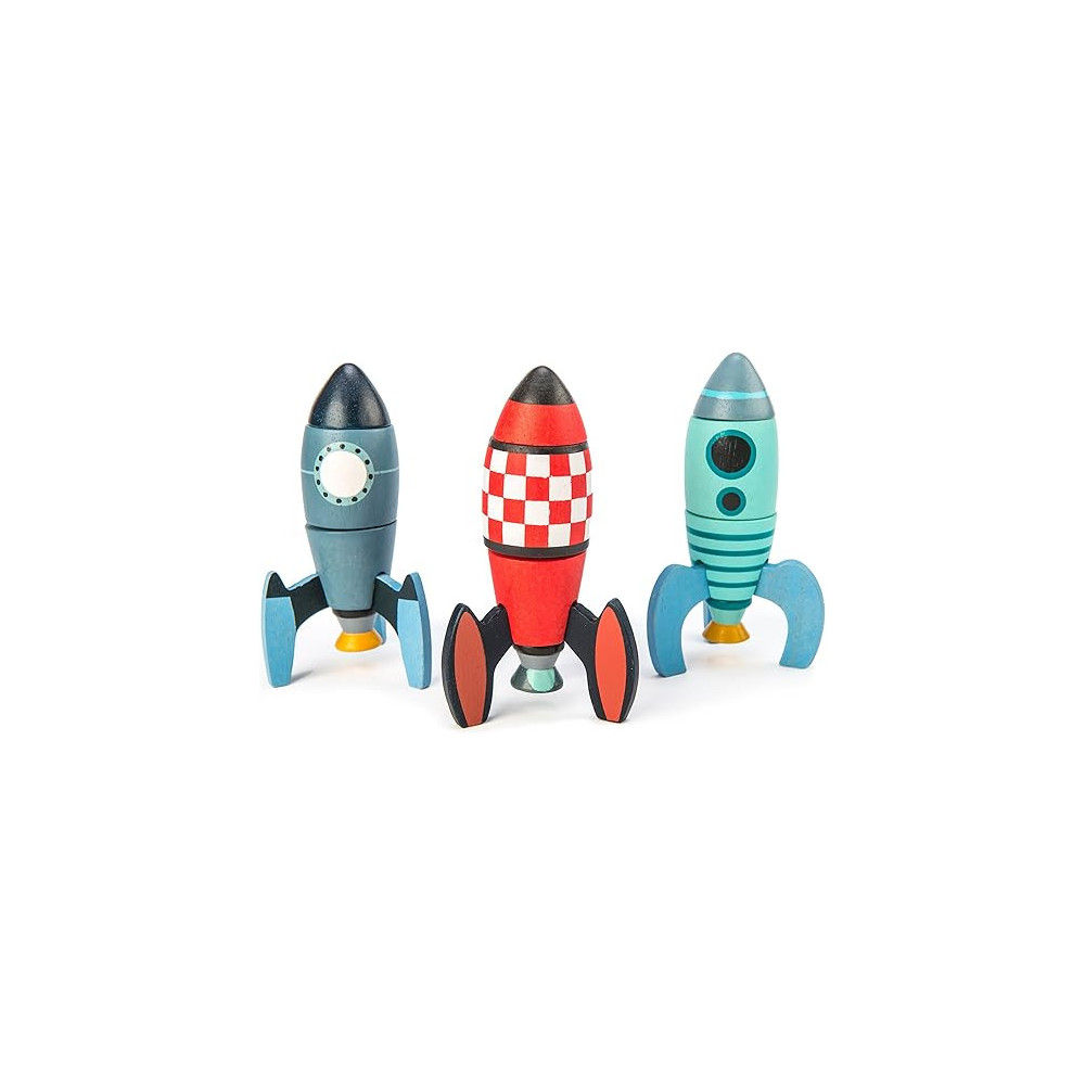 Tender Leaf Toys 18 Pc Wooden Construction Set Builds 3 Rocket Ships, Made With Premium Materials And Craftsmanship, For Kids Age 36 Months And Above