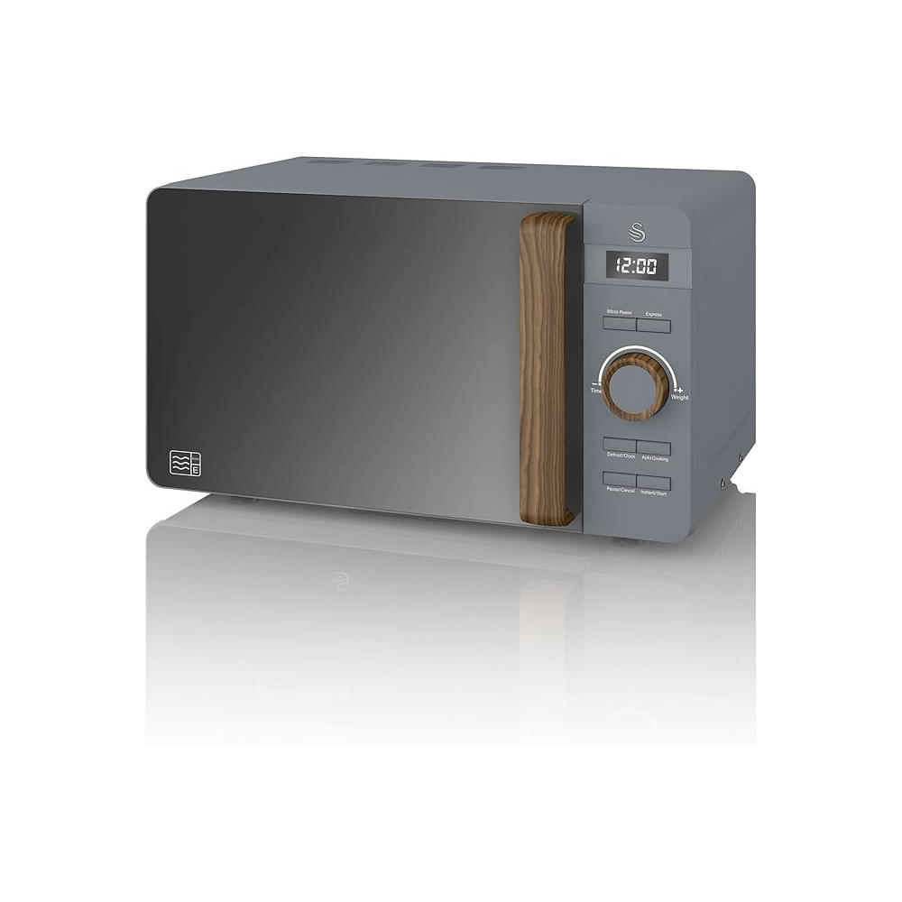 Swan Nordic Electric Glass Metal 800W Digital Microwave With 20 Litre Capacity, Grey