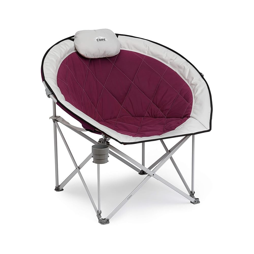 Core Equipment Folding Durable Steel Frame Oversized Padded Round Chair, Wine Color