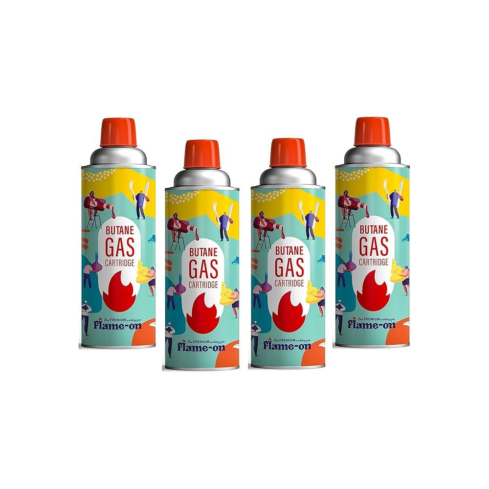 Flame On Premium Portable Butane Gas For Camping Stoves And Light Pack Of 4, 400ml