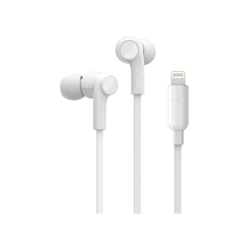 Belkin Sound Form Wired Headphones With Lightning Connector, Earbuds With Water & Sweat Resistant For Iphone 14, Iphone 13 And More, White
