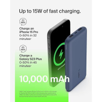 Belkin 10K USB C Portable Charger With 1 USB C Port And 2 USB A ports Up To 15W Charging, Blue
