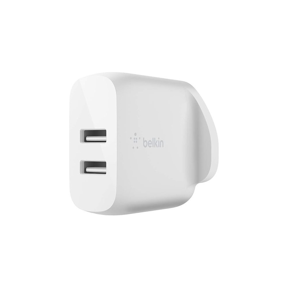 Belkin Boost Charge Dual USB-A Wall Charger 24W For Android Phones And iPhones, White