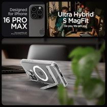 Spigen Ultra Hybrid S MagFit For iPhone 16 Pro Max Case Cover With Kickstand, Crystal Clear