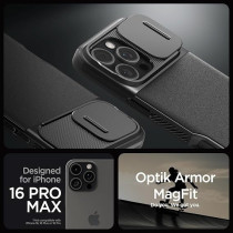 Spigen Optik Armor MagFit For iPhone 16 Pro Max Case Cover, MagSafe Compatible, Black
