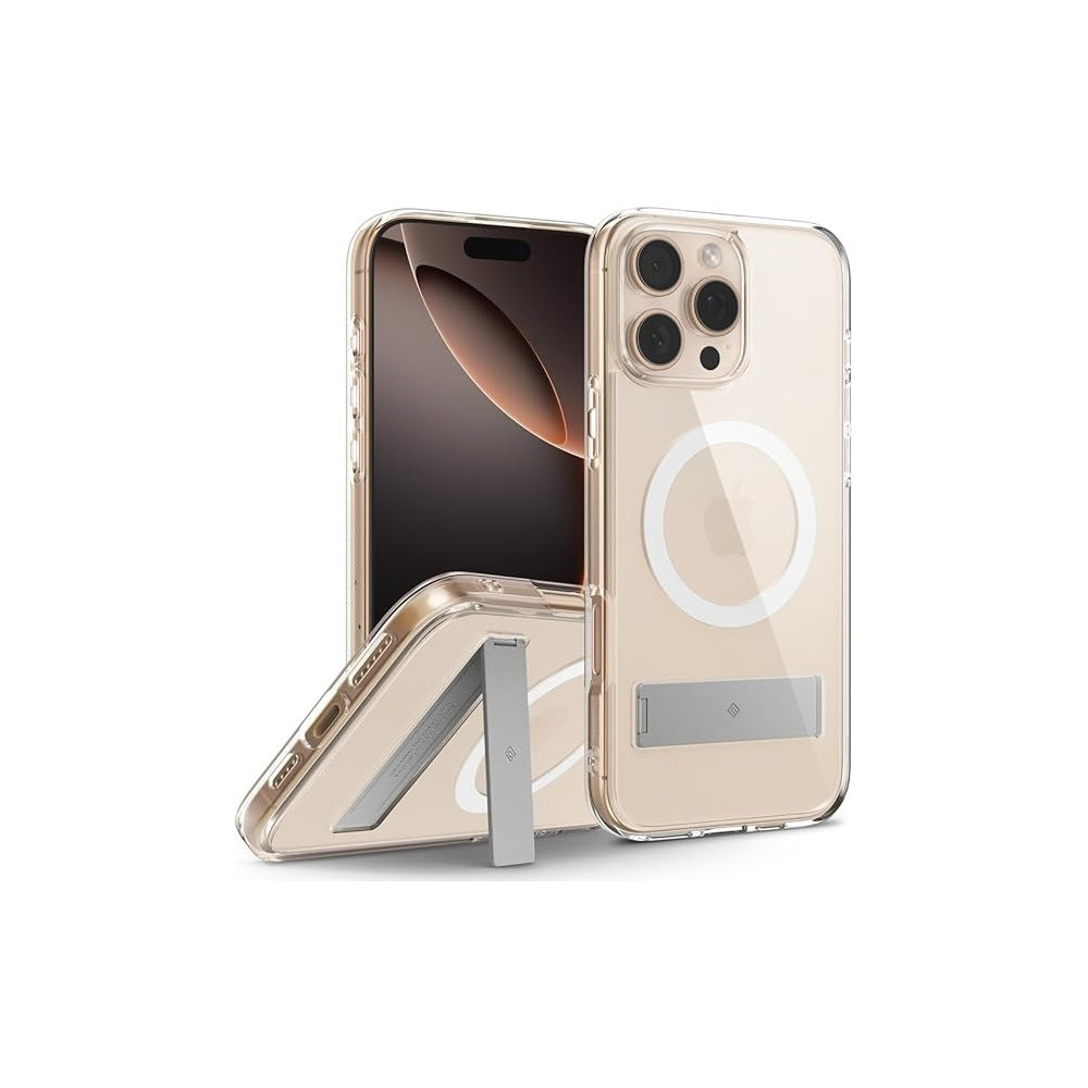 Caseology Capella Mag Kickstand For iPhone 16 Pro Max Case Cover MagSafe Compatible, Clear White Silver