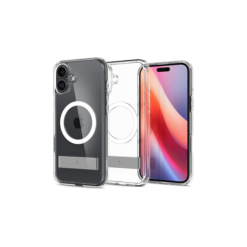 Spigen Ultra Hybrid S MagFit For iPhone 16 Plus Case Cover With Kickstand MagSafe Compatible, Crystal Clear