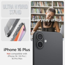 Spigen Ultra Hybrid S MagFit For iPhone 16 Plus Case Cover With Kickstand MagSafe Compatible, Crystal Clear
