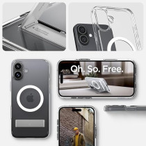Spigen Ultra Hybrid S MagFit For iPhone 16 Plus Case Cover With Kickstand MagSafe Compatible, Crystal Clear