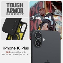 Spigen Tough Armor MagFit AI Designed For iPhone 16 Plus Case Cover MagSafe Compatible, Black