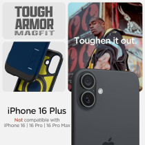 Spigen Tough Armor MagFit AI Designed For iPhone 16 Plus Case Cover MagSafe Compatible, Navy Blue