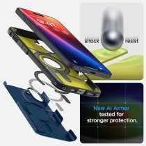 Spigen Tough Armor MagFit AI Designed For iPhone 16 Plus Case Cover MagSafe Compatible, Navy Blue