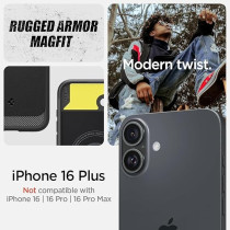 Spigen Rugged Armor MagFit For iPhone 16 Plus Case Cover MagSafe Compatible, Matte Black