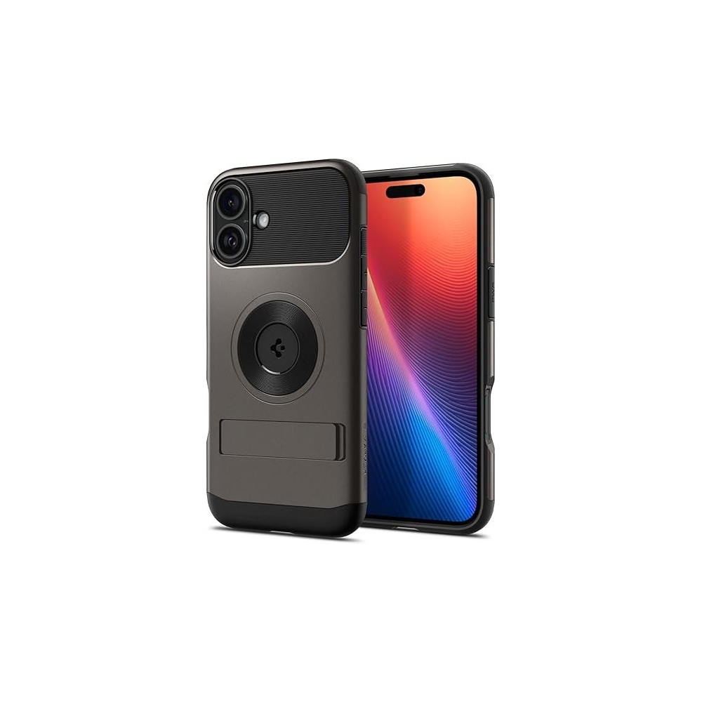 Spigen Slim Armor MagFit For iPhone 16 Plus Case Cover With Kickstand MagSafe Compatible, Gunmetal