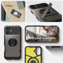 Spigen Slim Armor MagFit For iPhone 16 Plus Case Cover With Kickstand MagSafe Compatible, Gunmetal