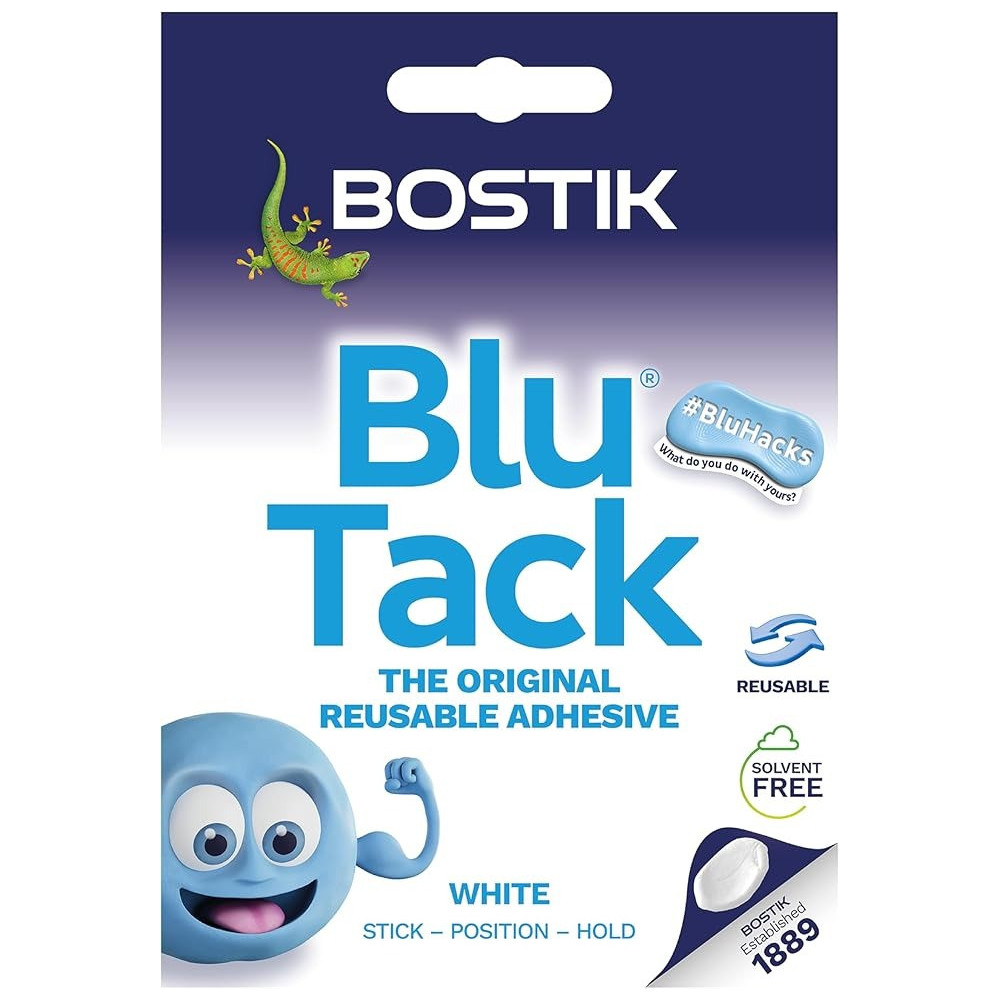 Bostik Smart Blu Tack Stick, Position And Hold Reusable Solvent Free White Reusable Adhesive