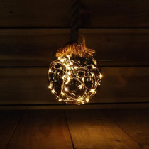 Lumineo Glass Globe Ball Light Decoration With Rope And 30 Warm White, 14cm